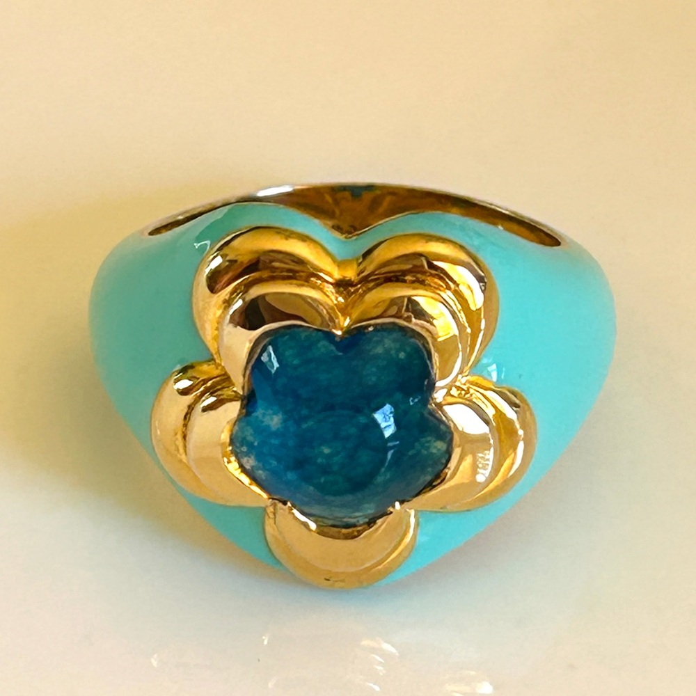 Missoma Good Vibes Large Enamel Flower Gemstone Ring Size 7.5 - Picture 10 of 15